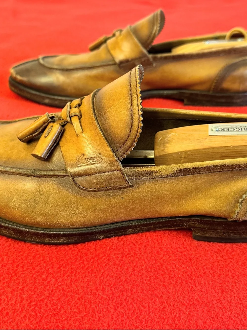 Vintage Gucci Loafers Tan brown Leather Men’s Size 9.5 Shoes Italy Made - Picture 12 of 14